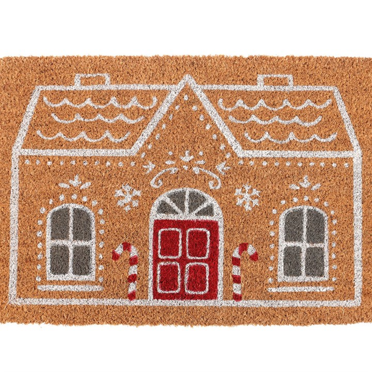 Natural Candy Cane Gingerbread House Doormat