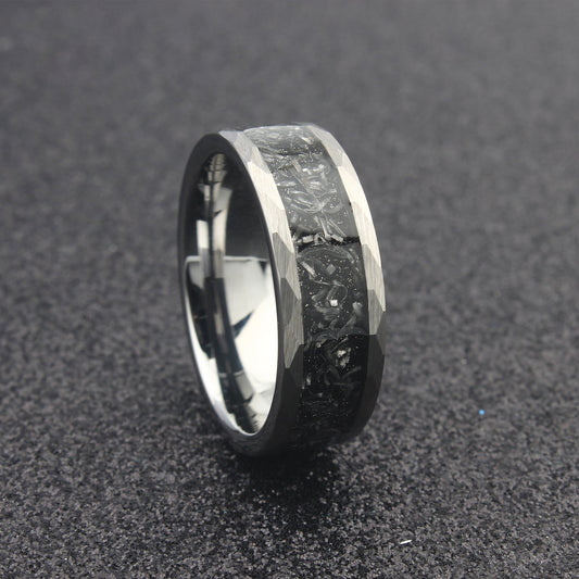 The Betelgeuse - 8mm Polished Tungsten & Meteorite Inlay Ring by Nord London