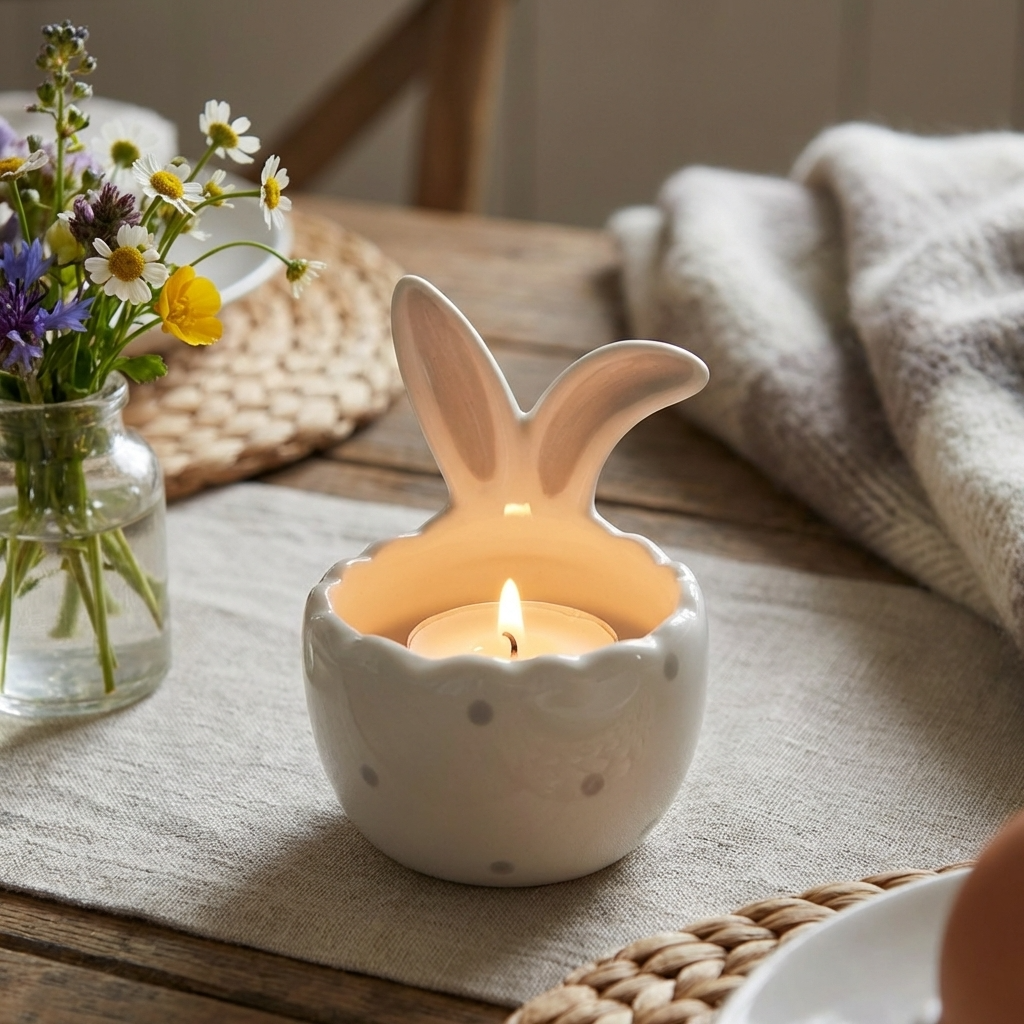 Ceramic Rabbit Ears Egg Cup, 8cm
