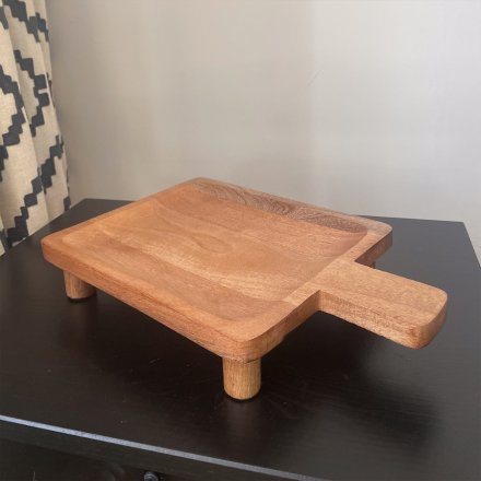 WOODEN TRAY W/FEET, 30CM