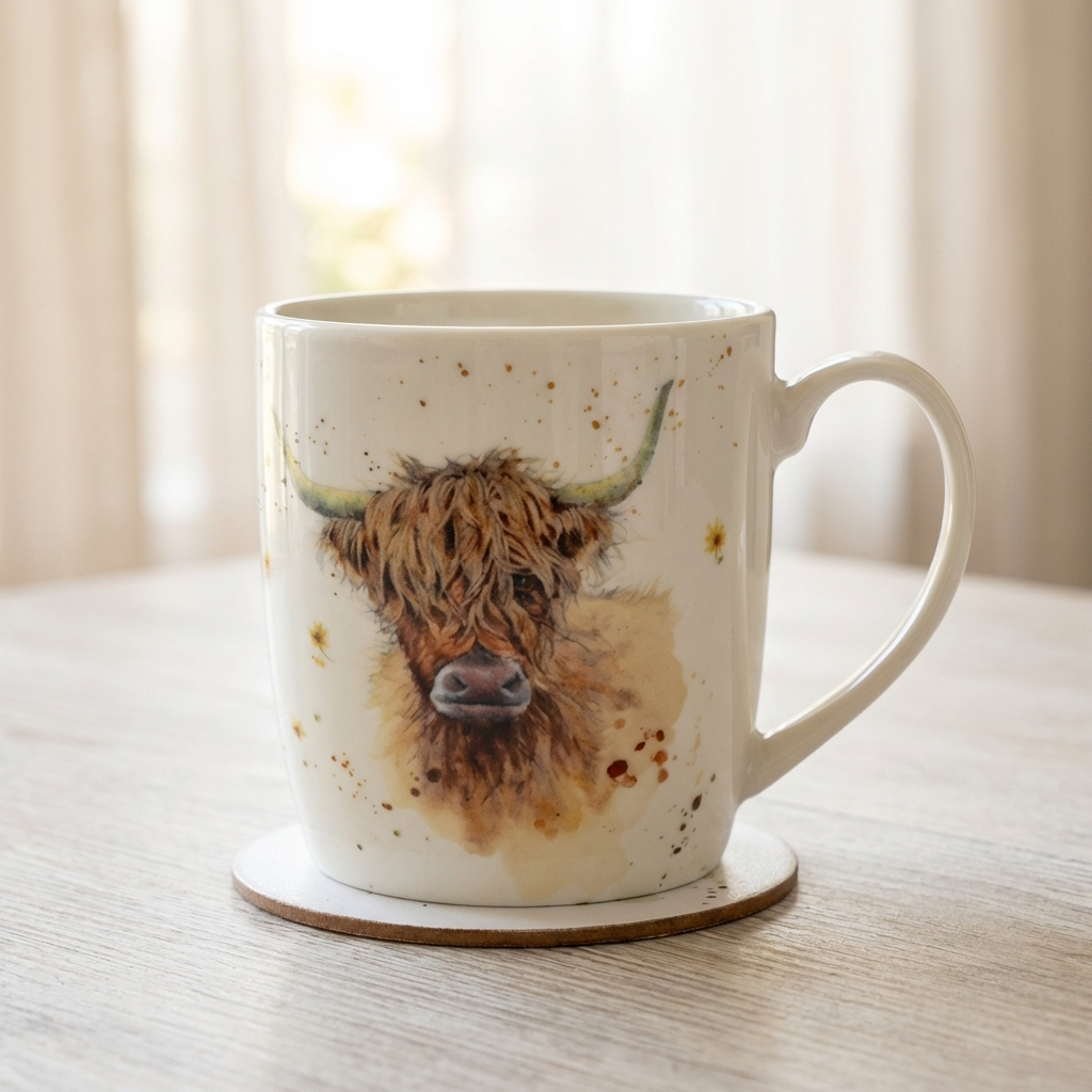 Jan Pashley Highland Cow Mug and Coaster Set, 12cm