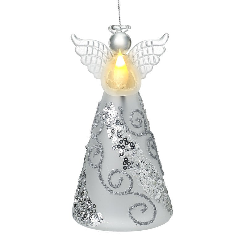 Silver Swirl Skirt Light Up Glass Angel, 14.9cm