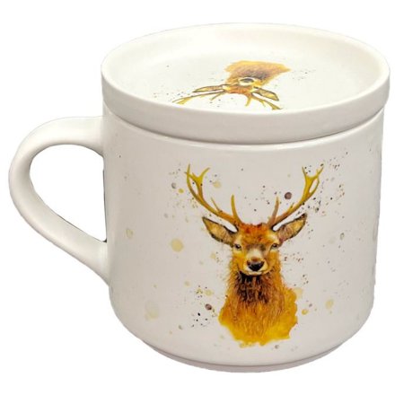 JAN PASHLEY STAG PORCELAIN MUG & COASTER LID SET