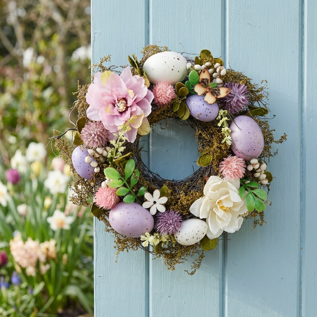 Easter Wreath Foam with Polyester Flower, 23cm