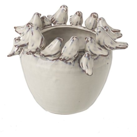 SMALL POT WITH BIRDS, 16.5CM