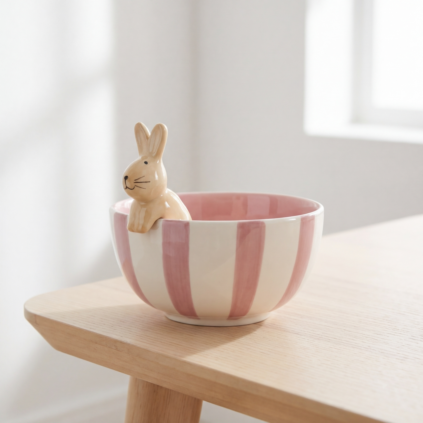 Pink Stripe Rabbit Bowl, 13.2cm