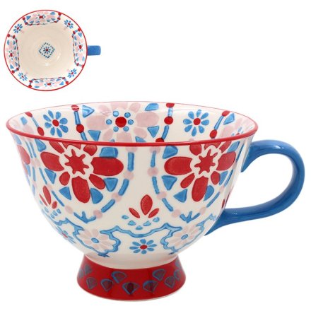 PAINTED FOOTED MUG, 13CM