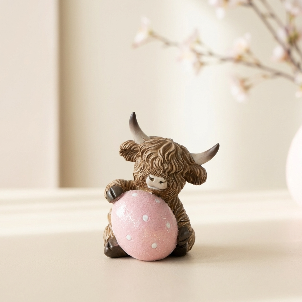 Highland Cow with Easter Egg Decoration, 9.5cm
