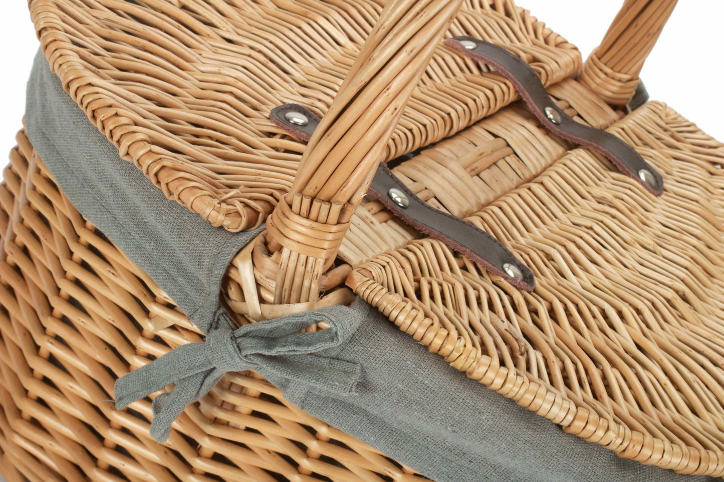 Buff Oval Picnic Basket With Grey Sage Lining