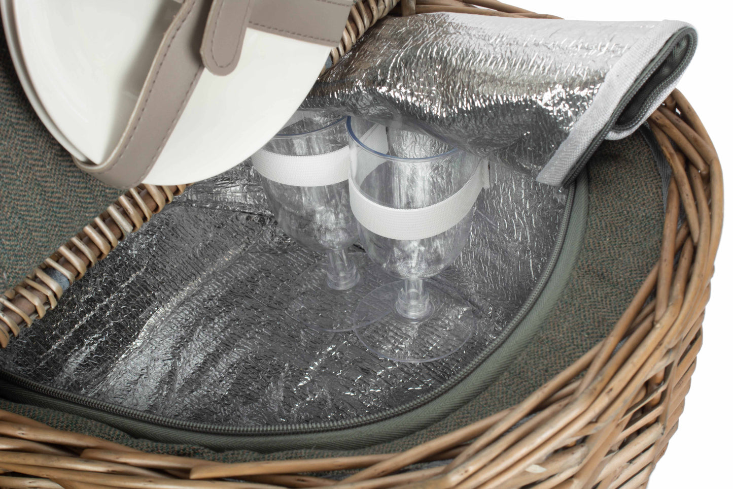 Oval 2 Person Grey Sage Tweed Fitted Hamper