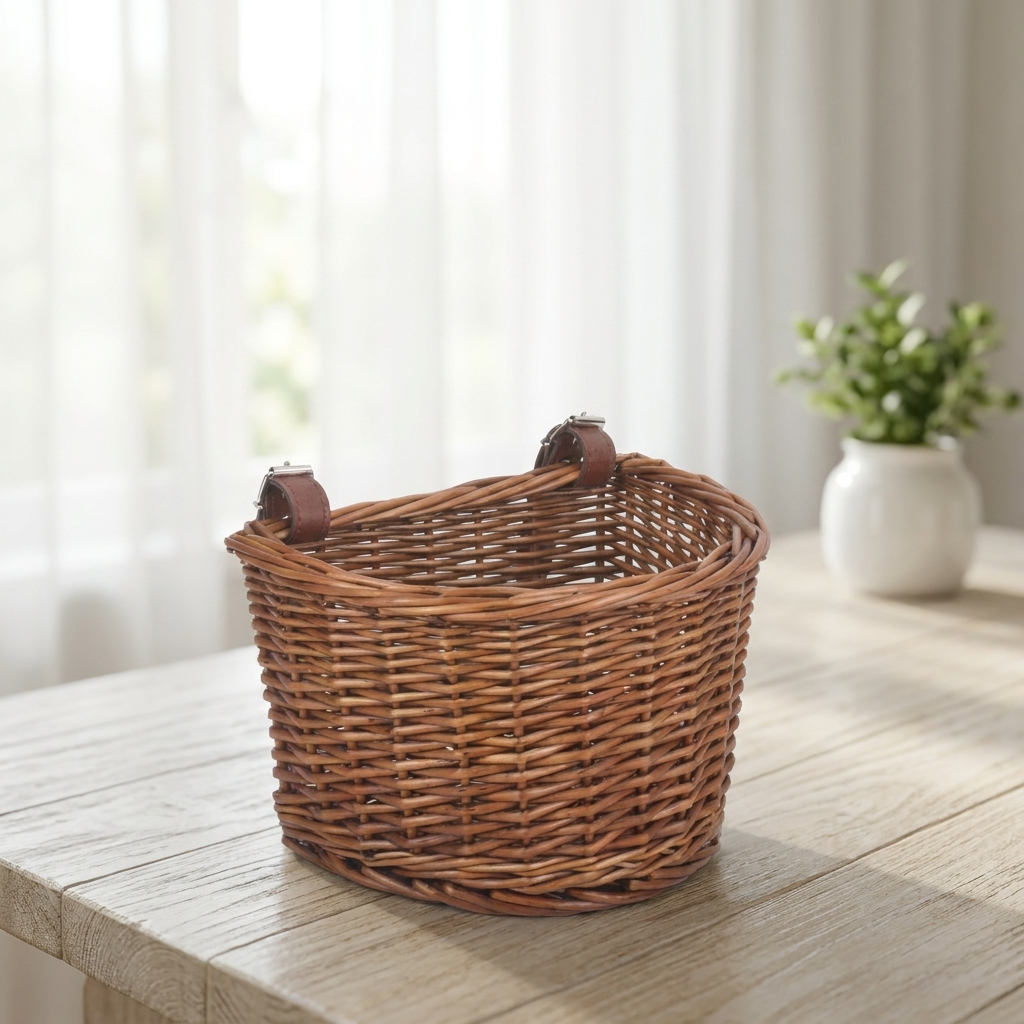 Child’s Willow Bicycle Basket with Tan Straps