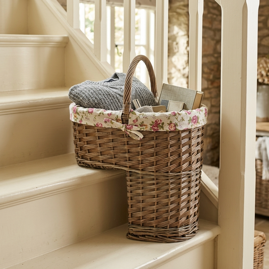Antique Wash Stair Basket with Garden Rose Lining