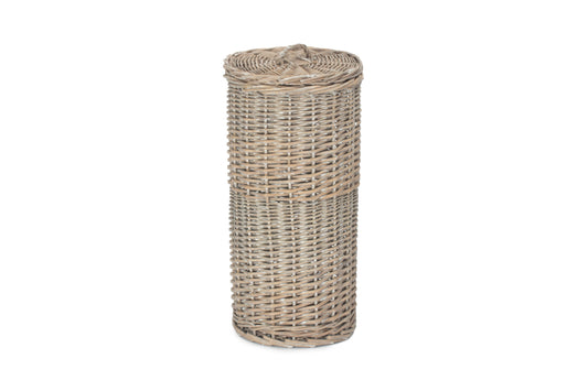 Grey Wash Round 3 Toilet Roll Holder – Wicker Bathroom Storage