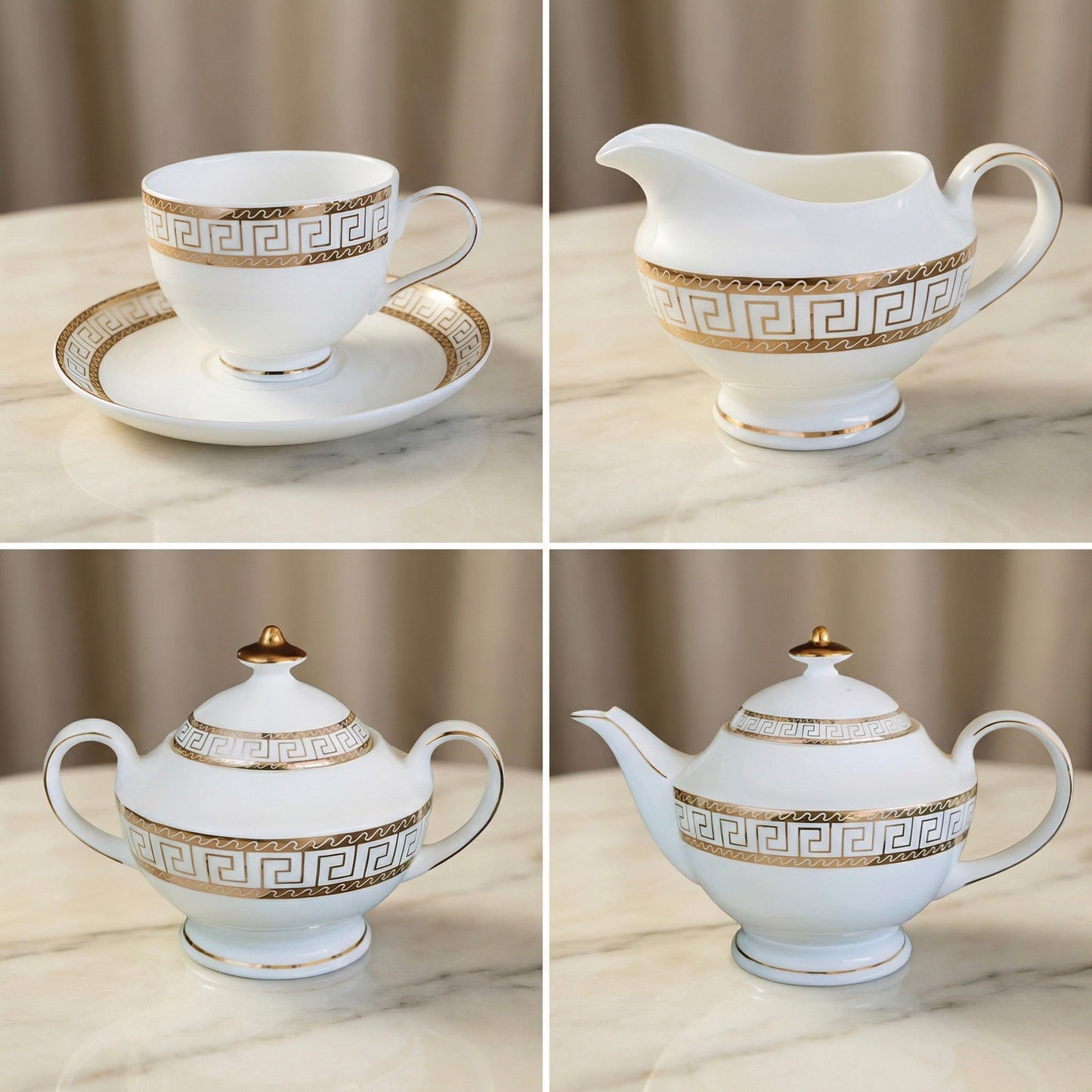 Heritage Gold Fine Bone China Tea Set - Service for 6 (15 Pieces) by KitchBoom