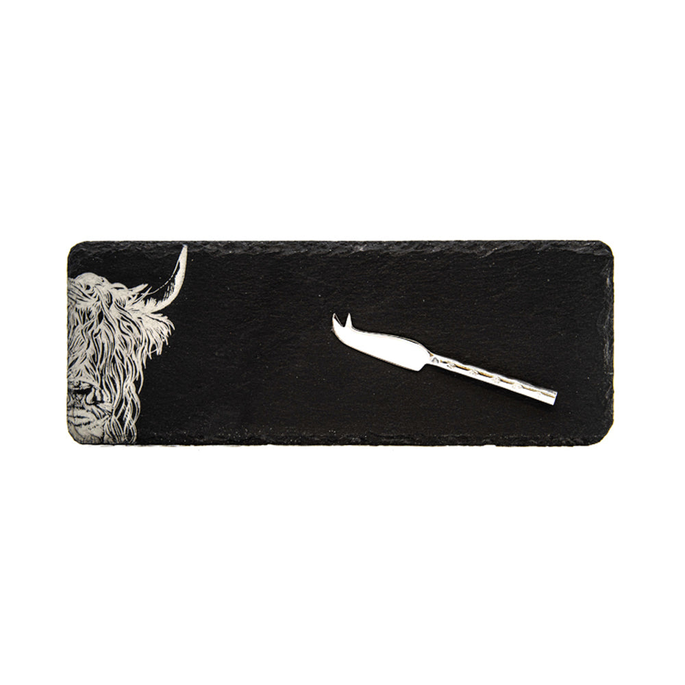 Highland Cow Single Mini Slate Cheese Board & Knife Set by Selbrae House