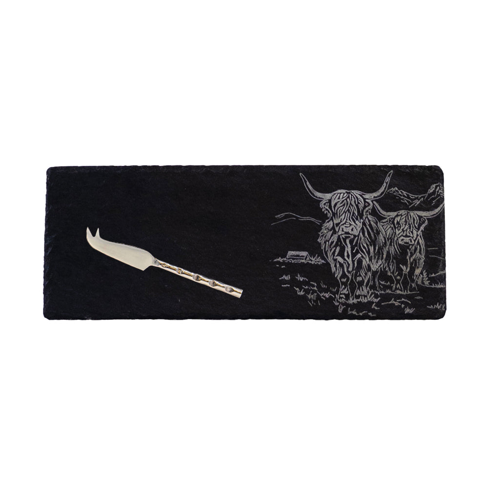 Scenic Highland Cow Mini Slate Cheese Board & Knife Set by Selbrae House