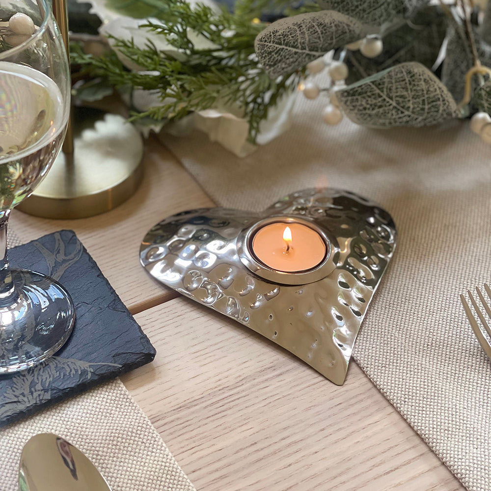 Heart Hand Hammered Tea Light Holder by Selbrae House