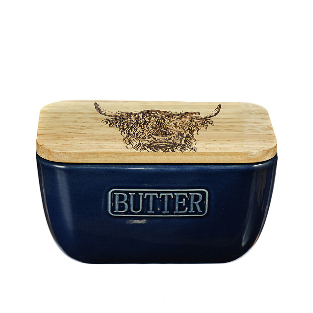 Highland Cow Blue Butter Dish by Selbrae House