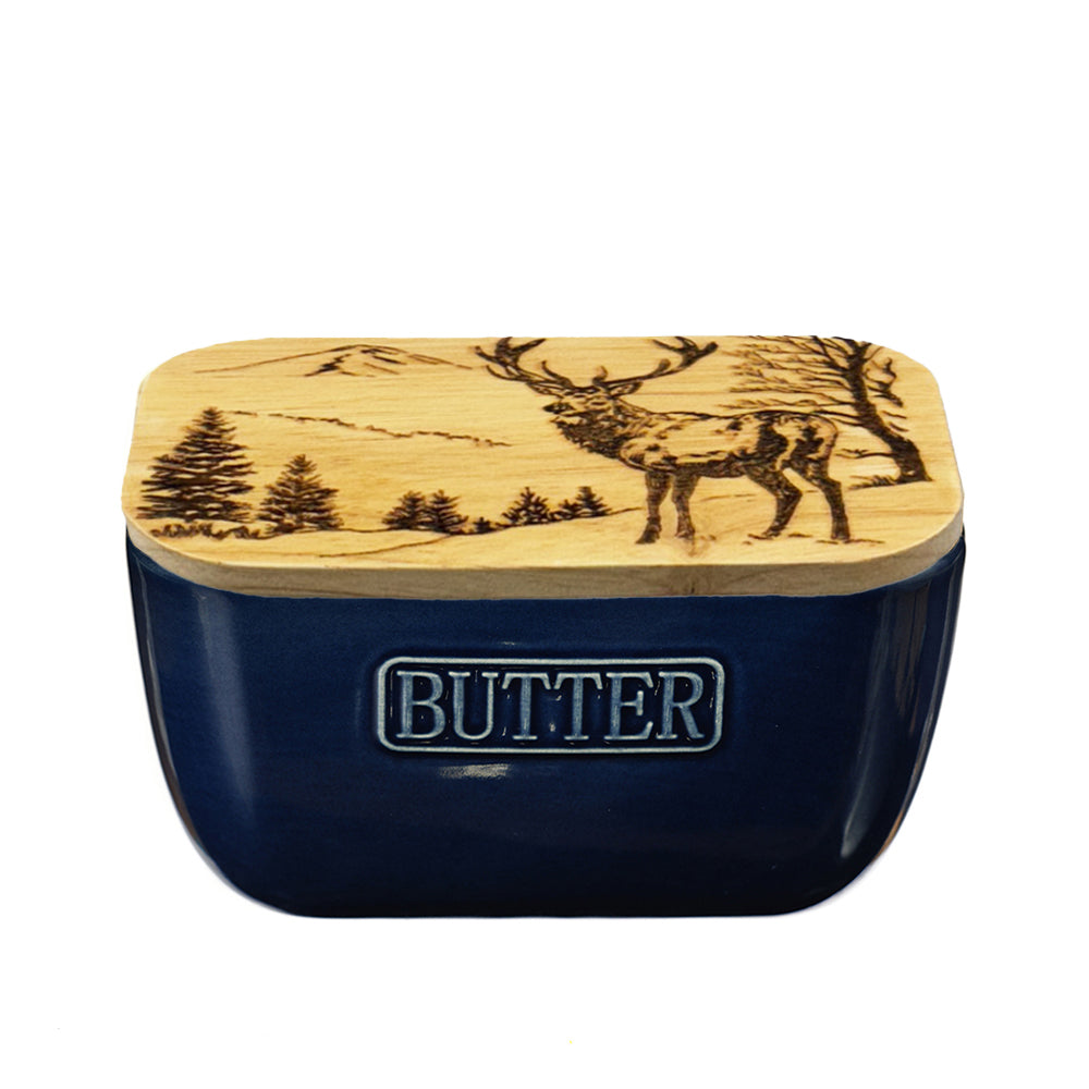 Scenic Stag Blue Butter Dish by Selbrae House