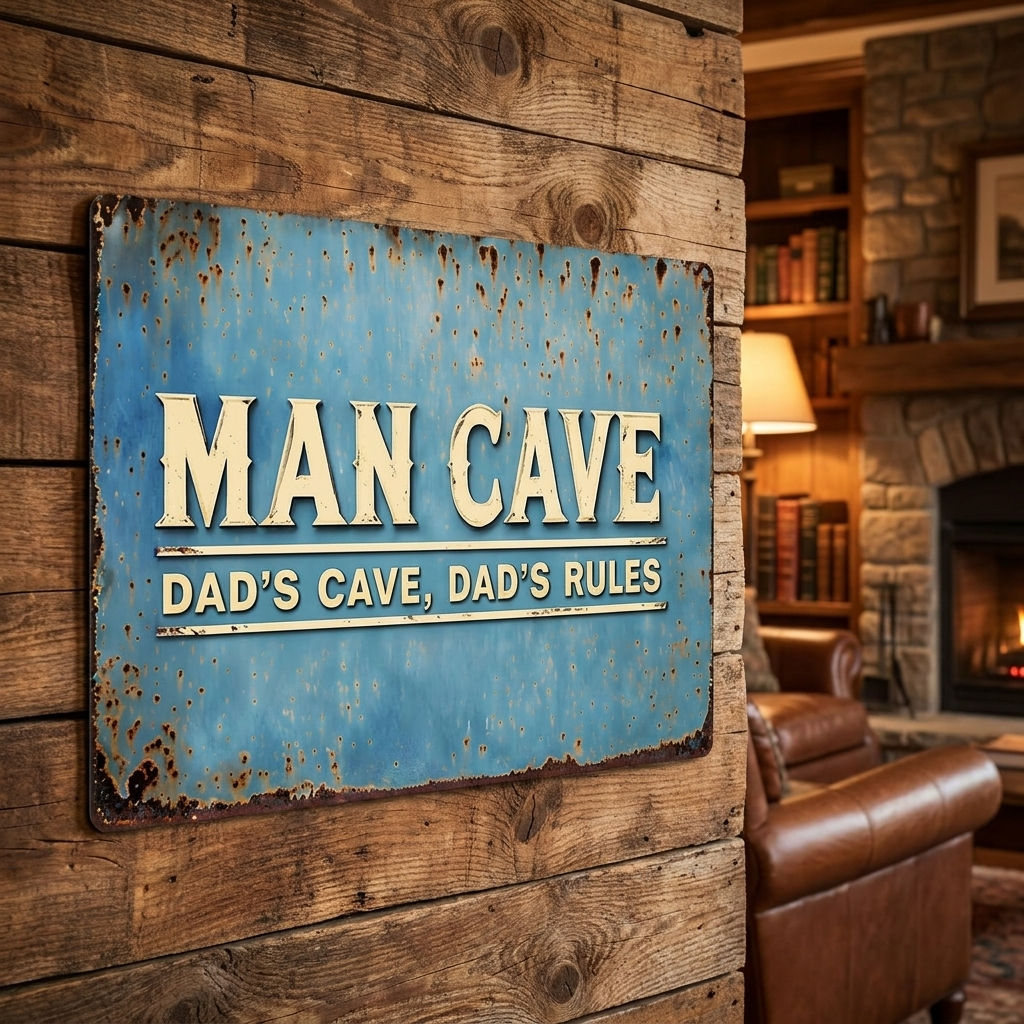 Man Cave Dad's Cave Dad's Rules Metal Sign