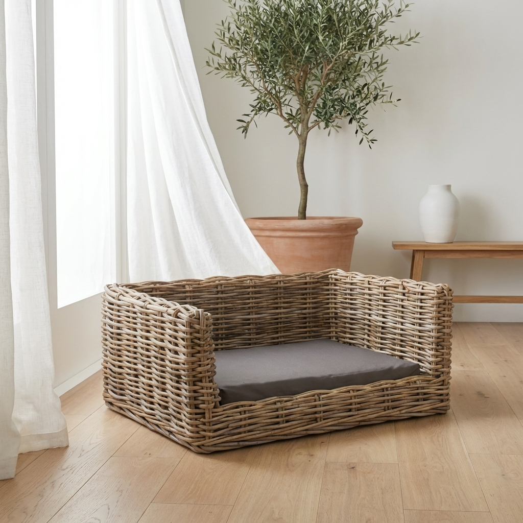 Luxury Rattan Dog Sofa Bed - Small