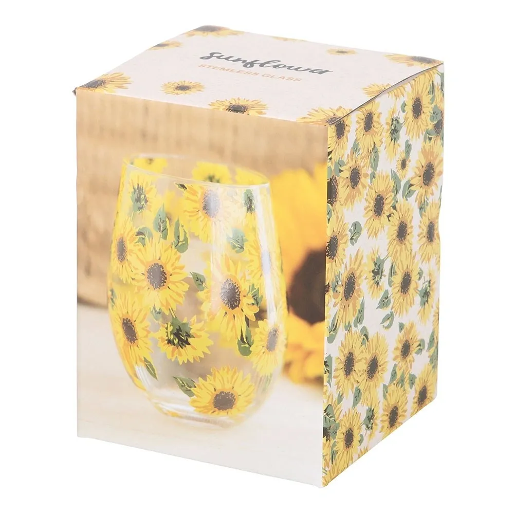 SUNFLOWER PRINT STEMLESS GLASS