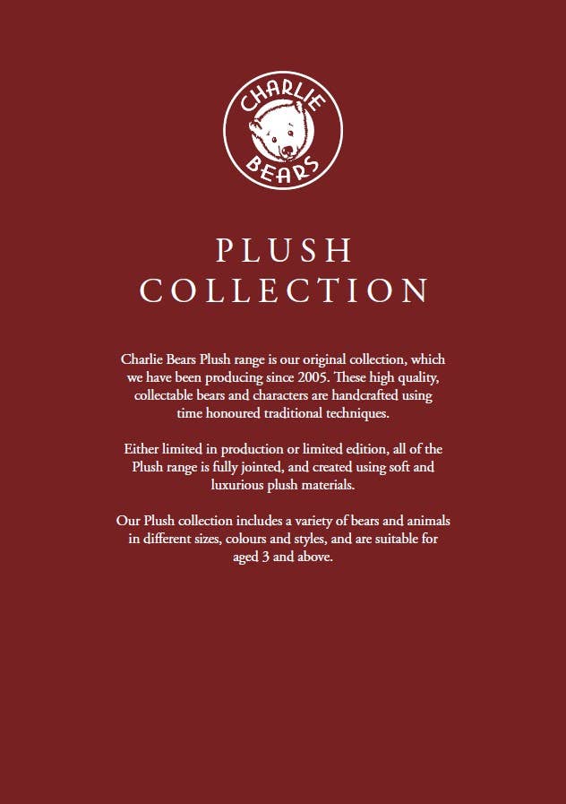Charlie Bears Plush Collection information card describing the original collectable plush range