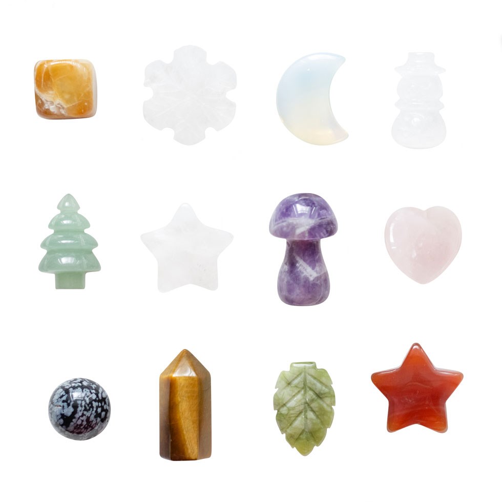 12-Day Christmas Crystal Advent Calendar showing a numbered door opened to reveal a carved gemstone