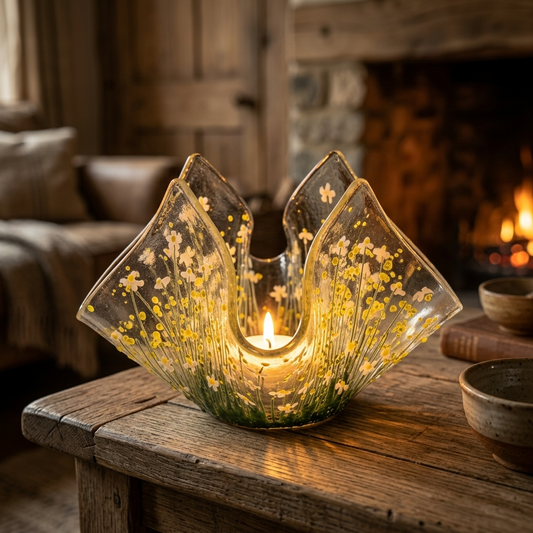 Handmade Fused Glass Daisy Tealight Holder