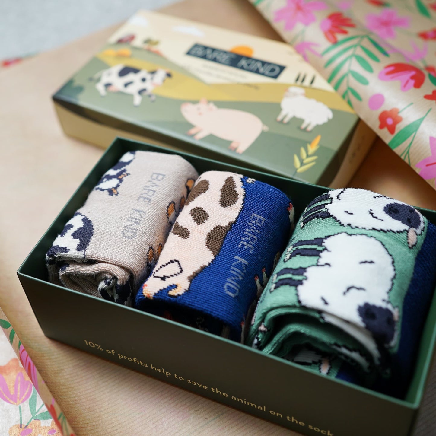 Bare Kind Farm Animals Bamboo Socks Gift Box of 3