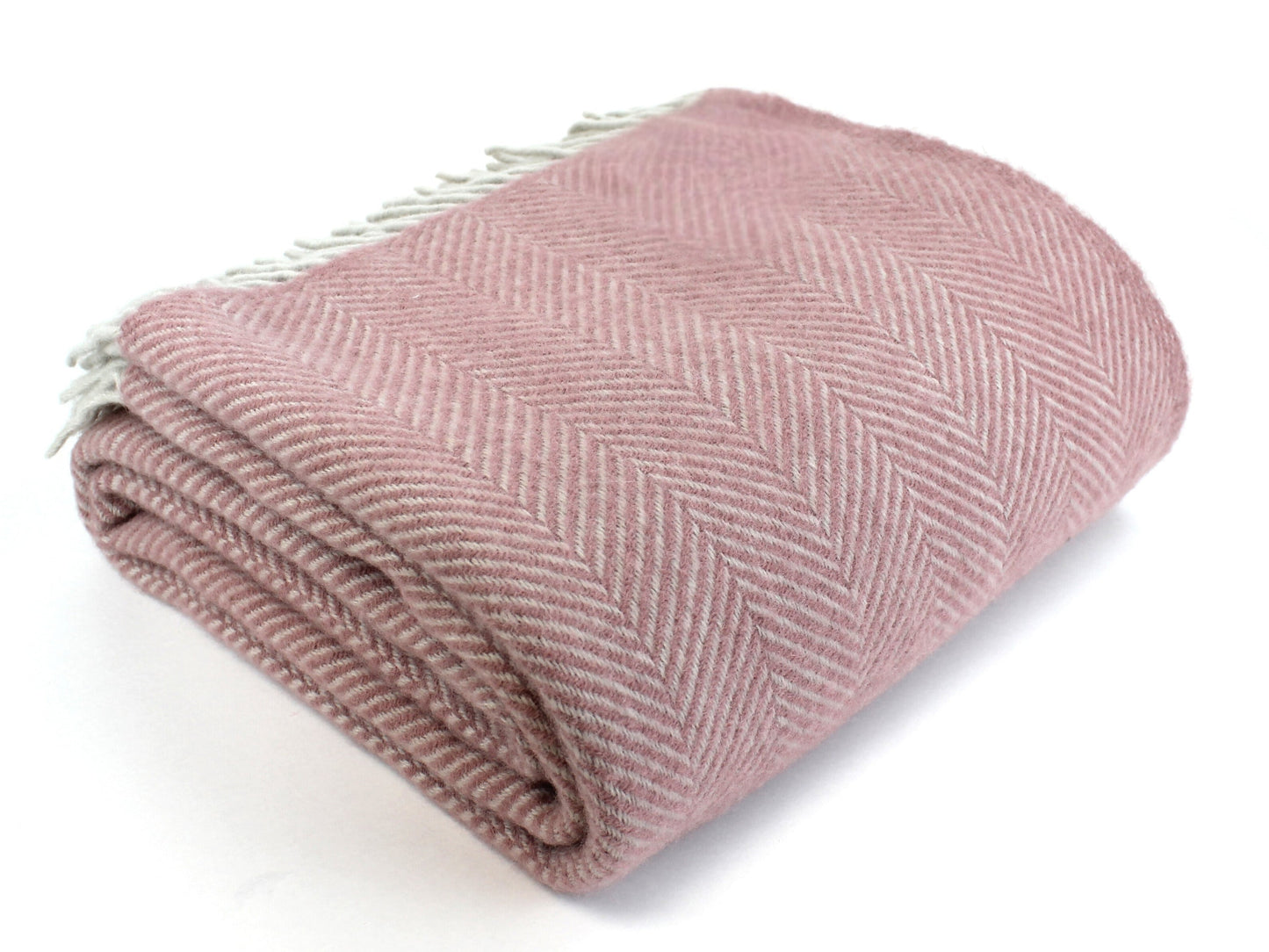 Herringbone Pure New Wool Throw - Dusky Pink/Pearl