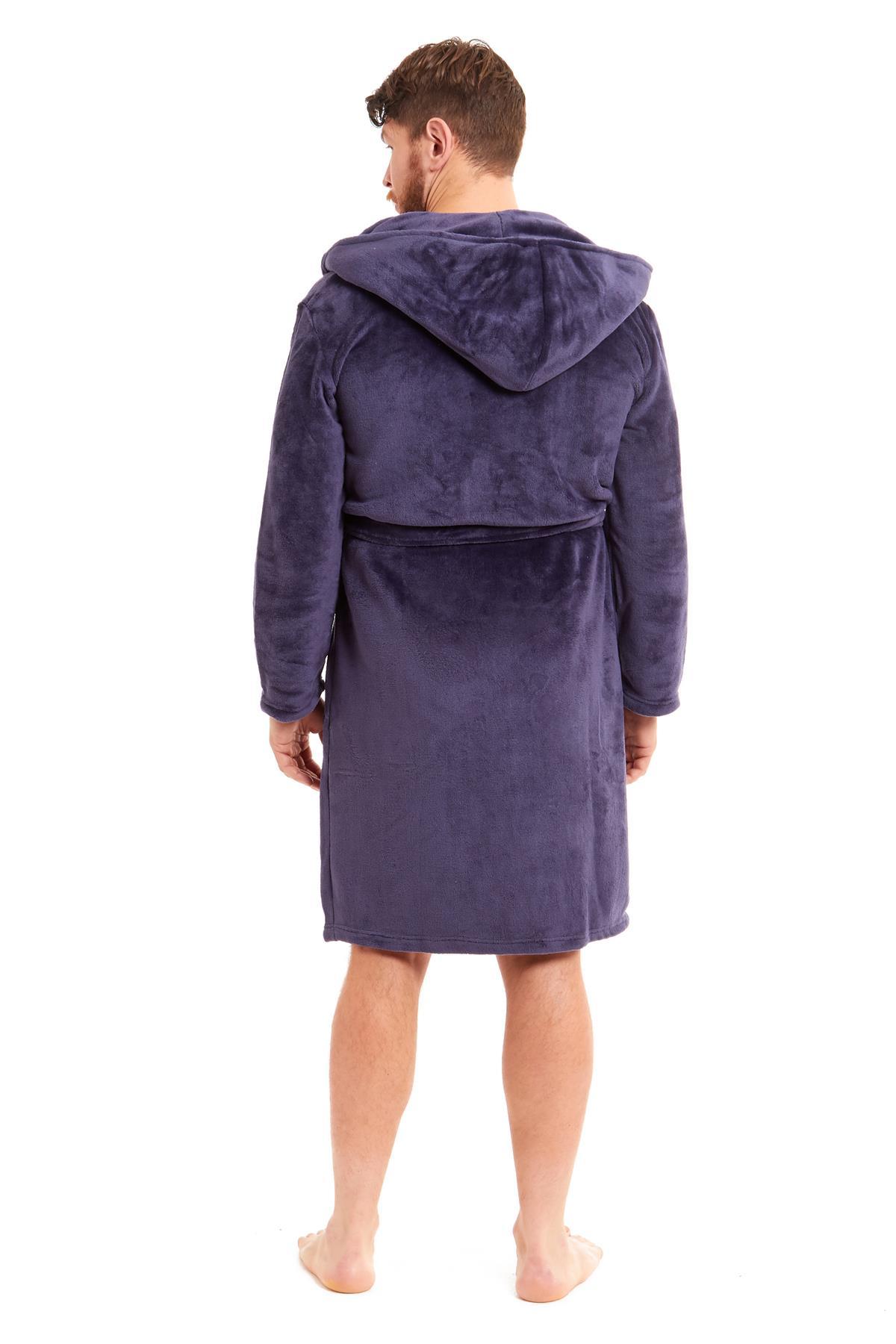 Hooded Ultra-Absorbing Plush Flannel Bathrobe for Men Soft Fleece Warm Dressing Gown by Daisy Dreamer