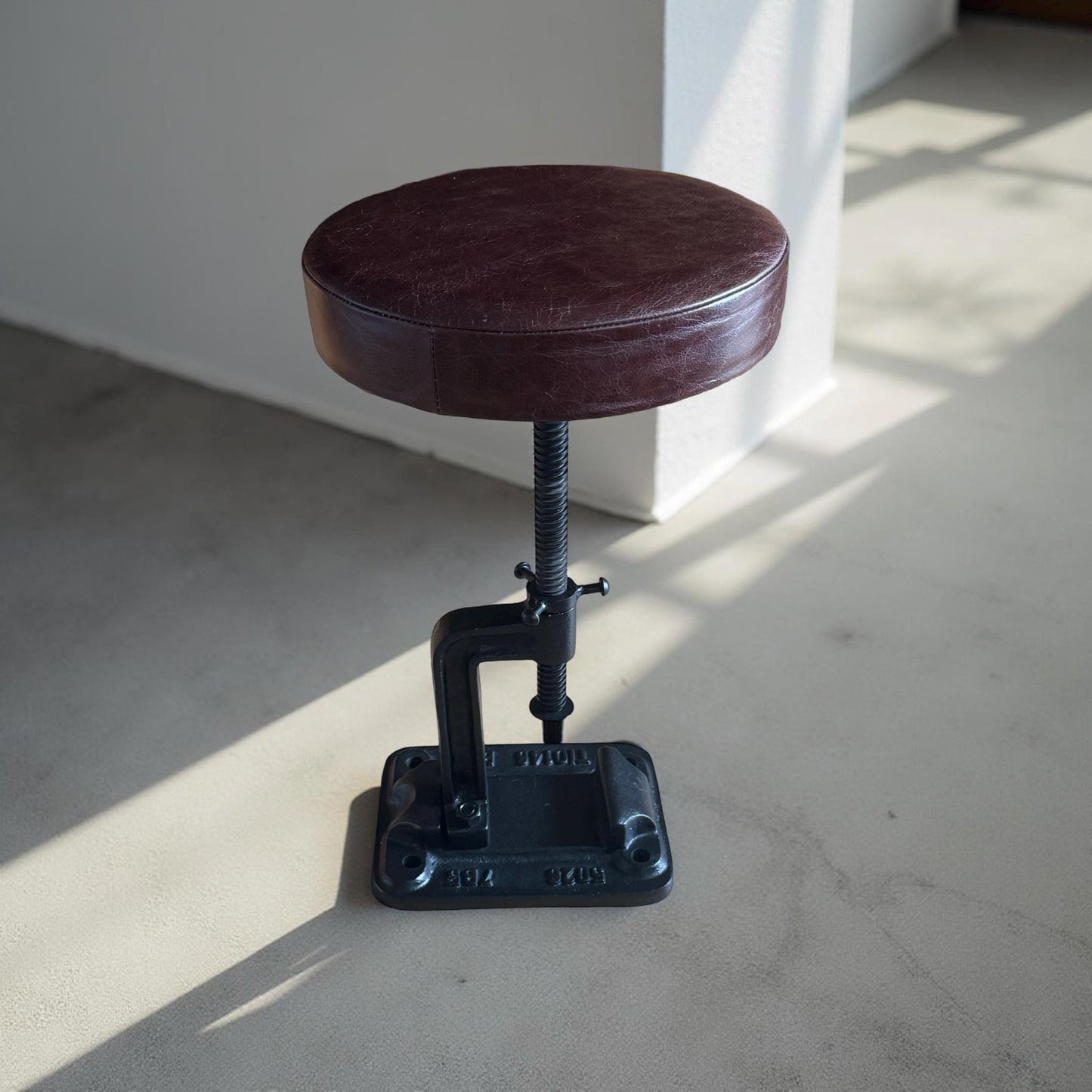 Vice Clamp Industrial Solid Bar Stool Wood or Leather Top by Vintage-Electrical