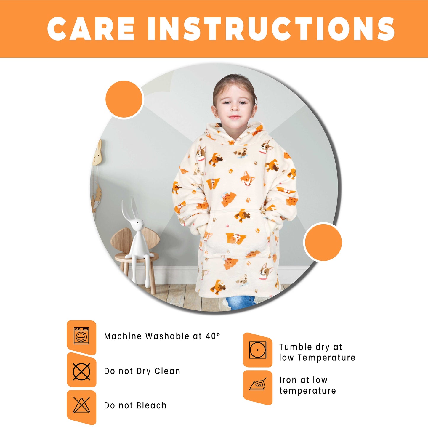 Kids Oversized Hooded Blanket Hoodie Sherpa Fur Fleece Dogs Pattern Aged 8-15 by Daisy Dreamer