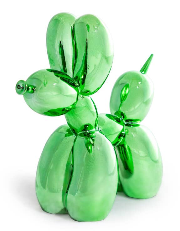 Large Electro Green Balloon Dog Ornament with a glossy metallic green finish and twisted balloon animal design