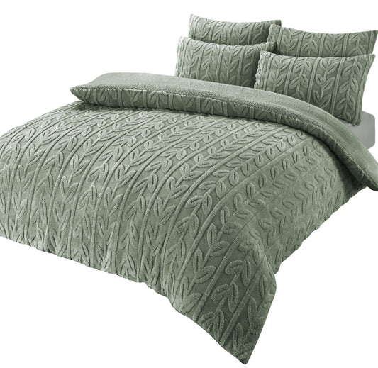 Leaf Print Teddy Fleece Duvet Set with Reversible Sherpa Fleece Ultra-Soft Winter Bedding by OLIVIA ROCCO