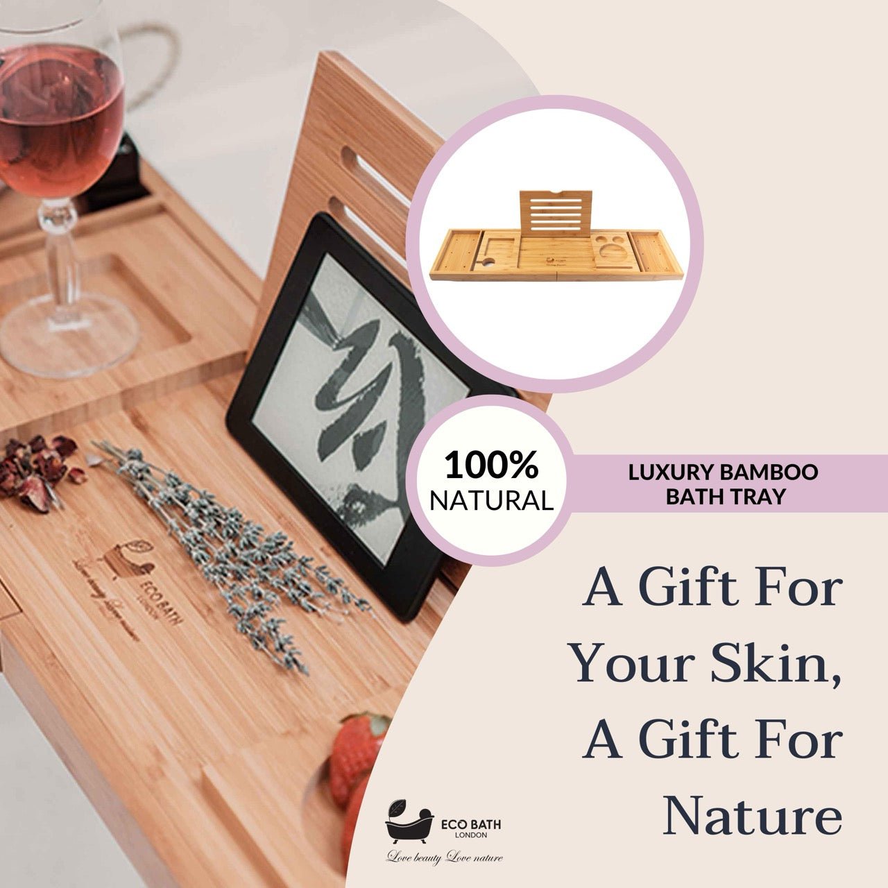 Eco Bath Luxury Eco-Friendly Bamboo Bath Tray
