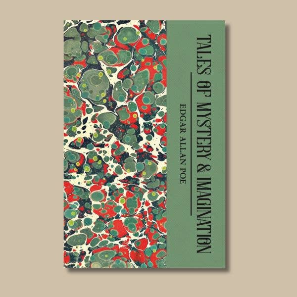 Tales of Mystery and Imagination by Edgar Allan Poe, Wordsworth paperback with colourful red, green and black marbled cover design
