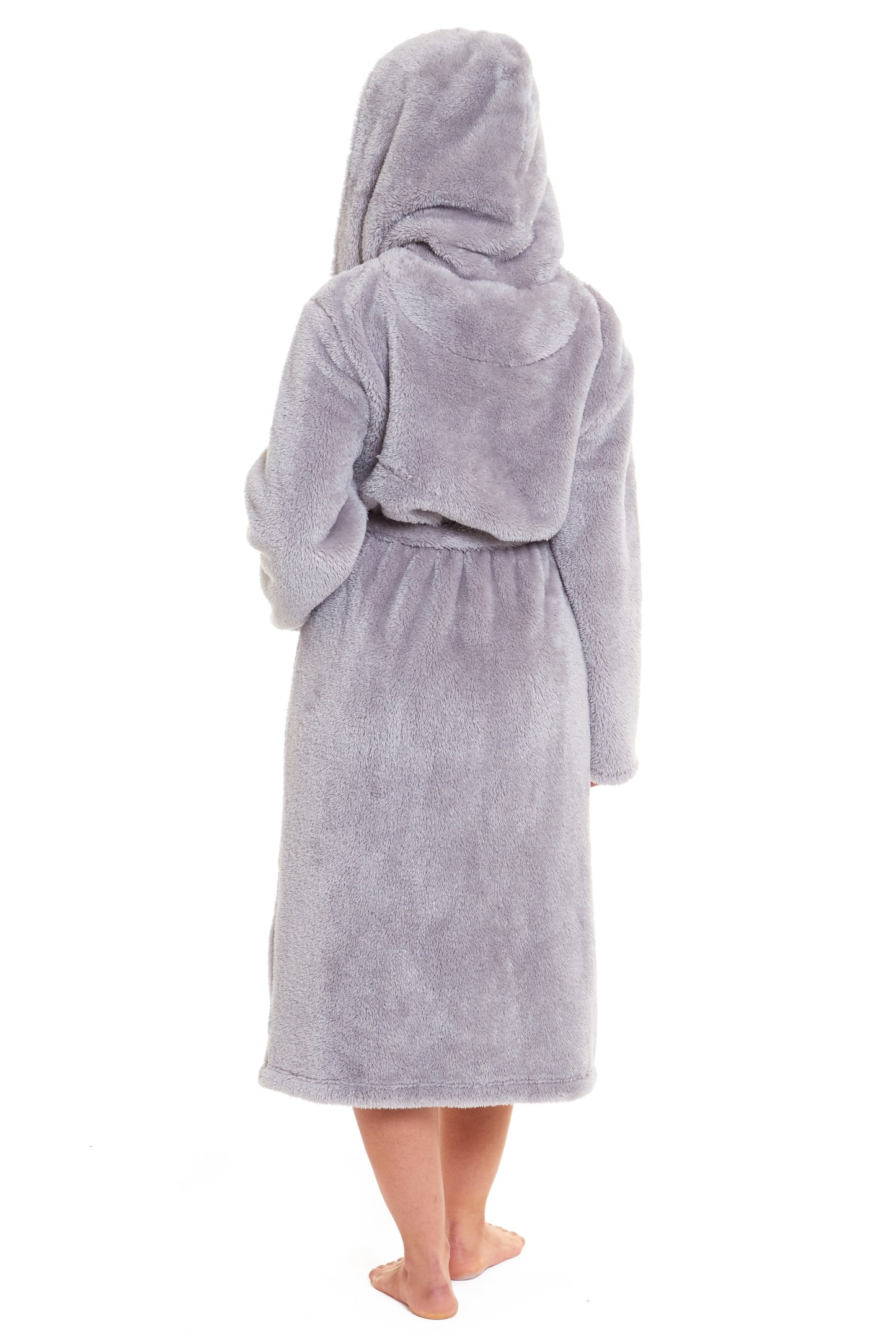 Women's Grey Snuggle Fleece Touch Hooded Robe Luxurious Soft Loungewear UK Sizes 8-22 by Daisy Dreamer
