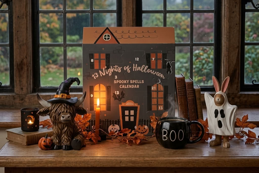Halloween decorations, gifts and seasonal homeware styled in a candlelit country home