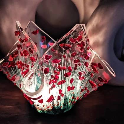 Handmade Fused Glass Poppy Tealight Holder