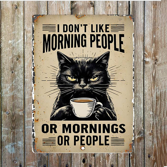 I Don’t Like Morning People Or Mornings Or People Or Cats Metal Sign