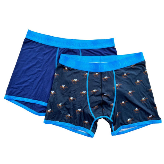 Bamboo Boxers 2 Pack - Navy Blue / Racehorses by Swole Panda