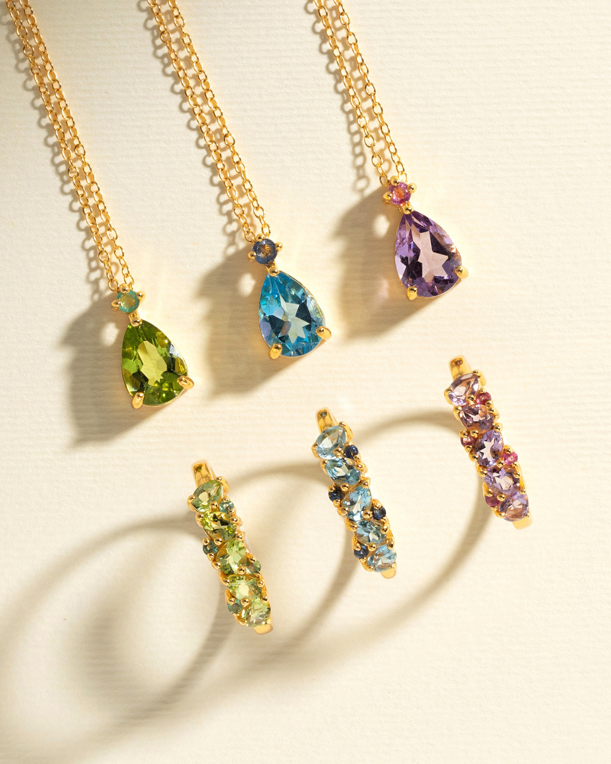 Emerald & Peridot Pear Cut Pendant Necklace in 18k Gold Vermeil by Vianne Jewellery