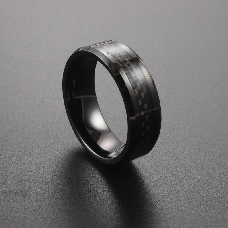 The Arcturus - 8mm Black Tungsten & Carbon Fibre Ring by Nord London