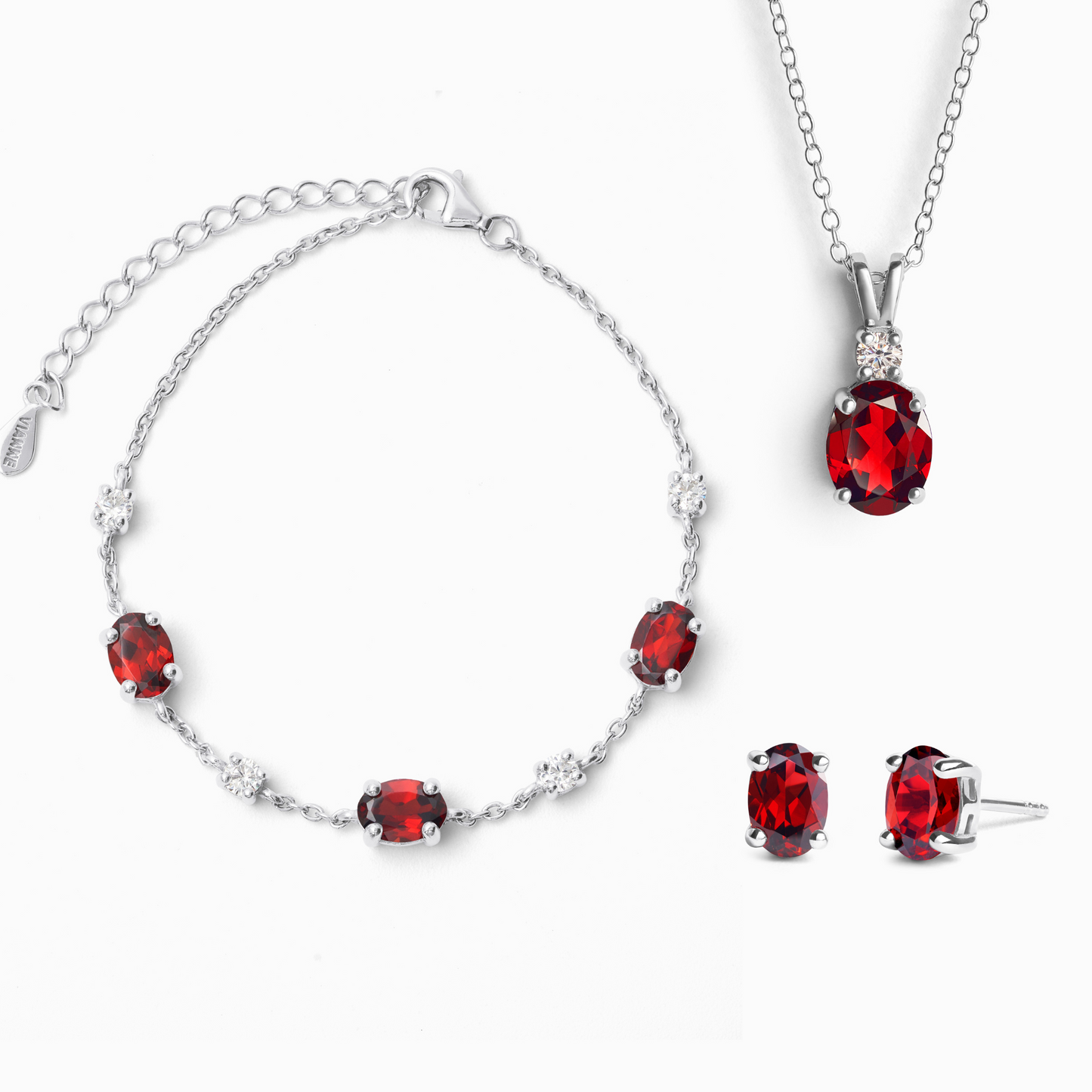 Essential Garnet Jewellery Set in Sterling Silver by Vianne Jewellery