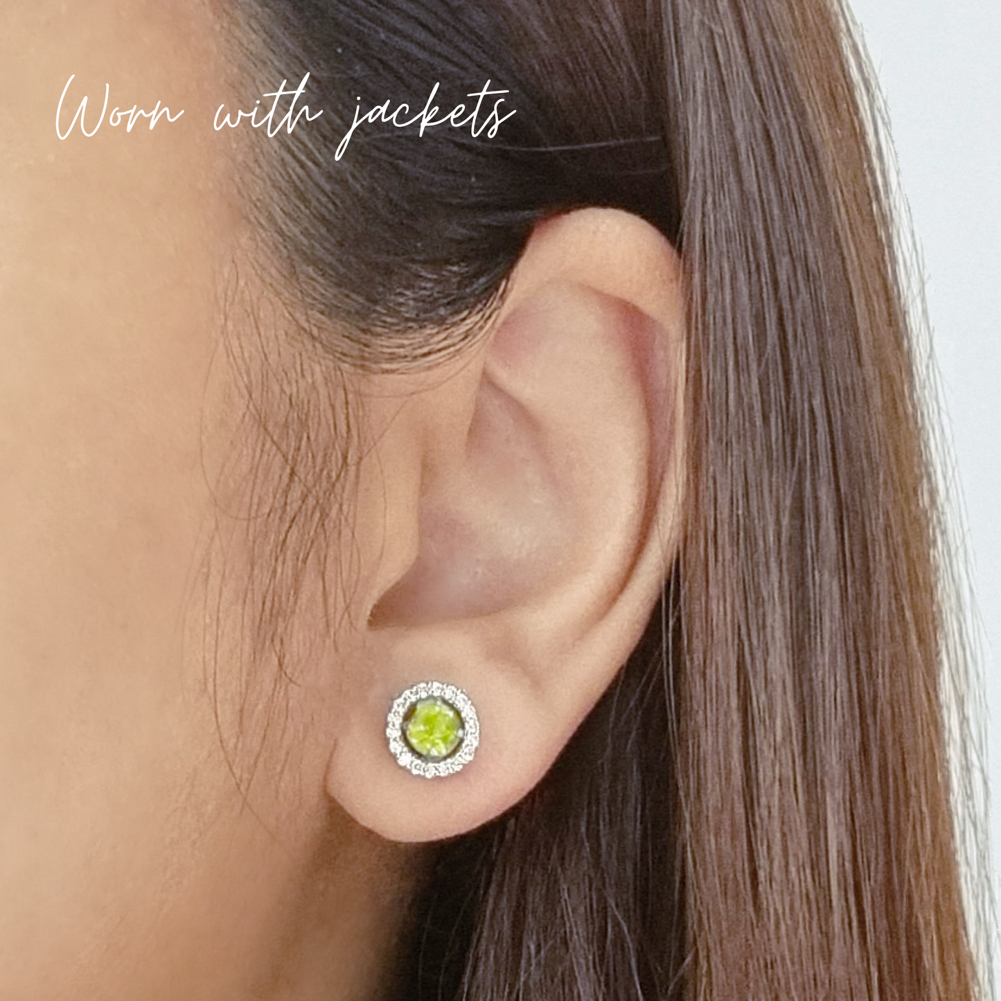 Peridot Halo Stud Earrings with Jackets in 18k Gold Vermeil by Vianne Jewellery