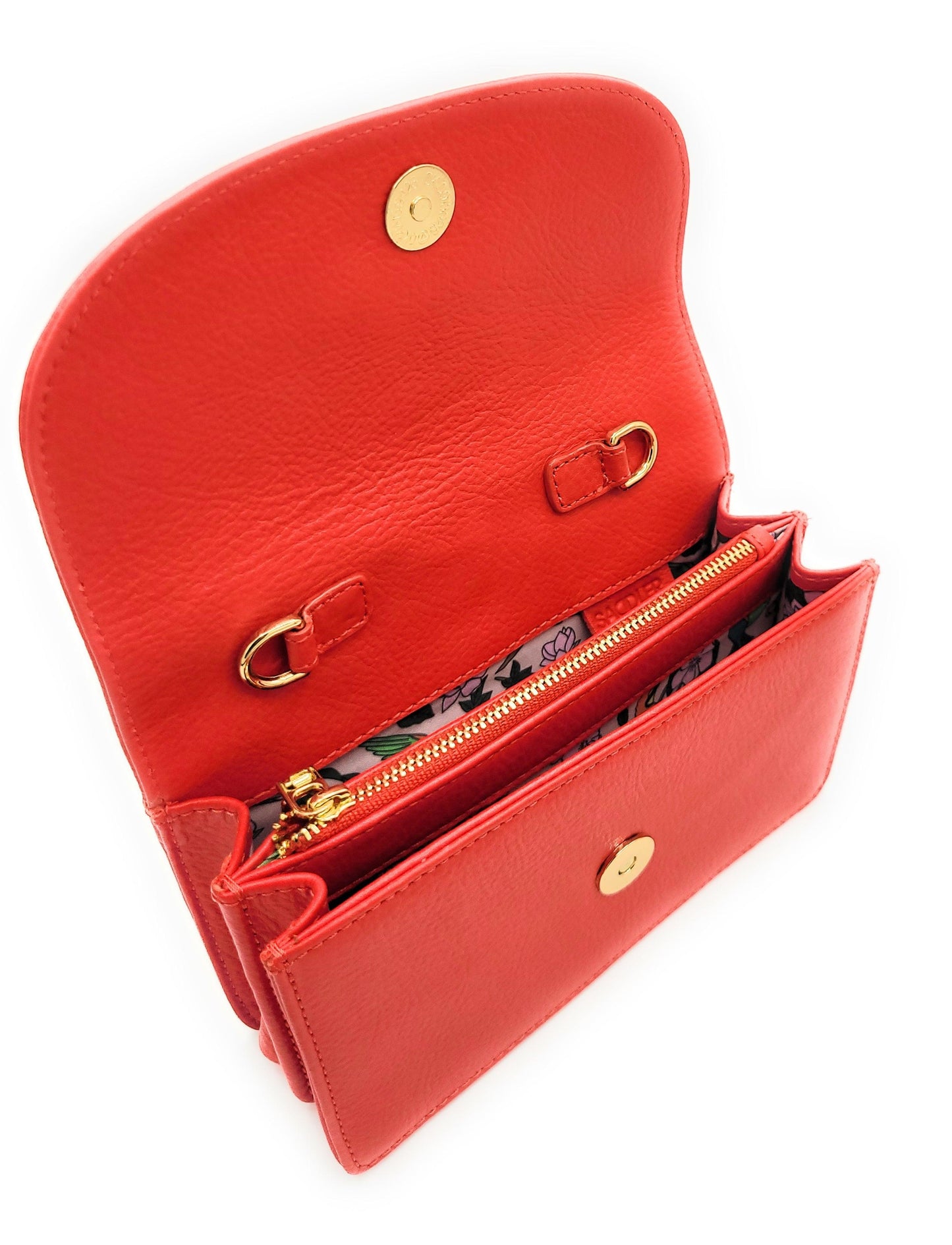 SADDLER HEIDI Real Leather Designer 3 Section Clutch Bag with Chain Strap Detail