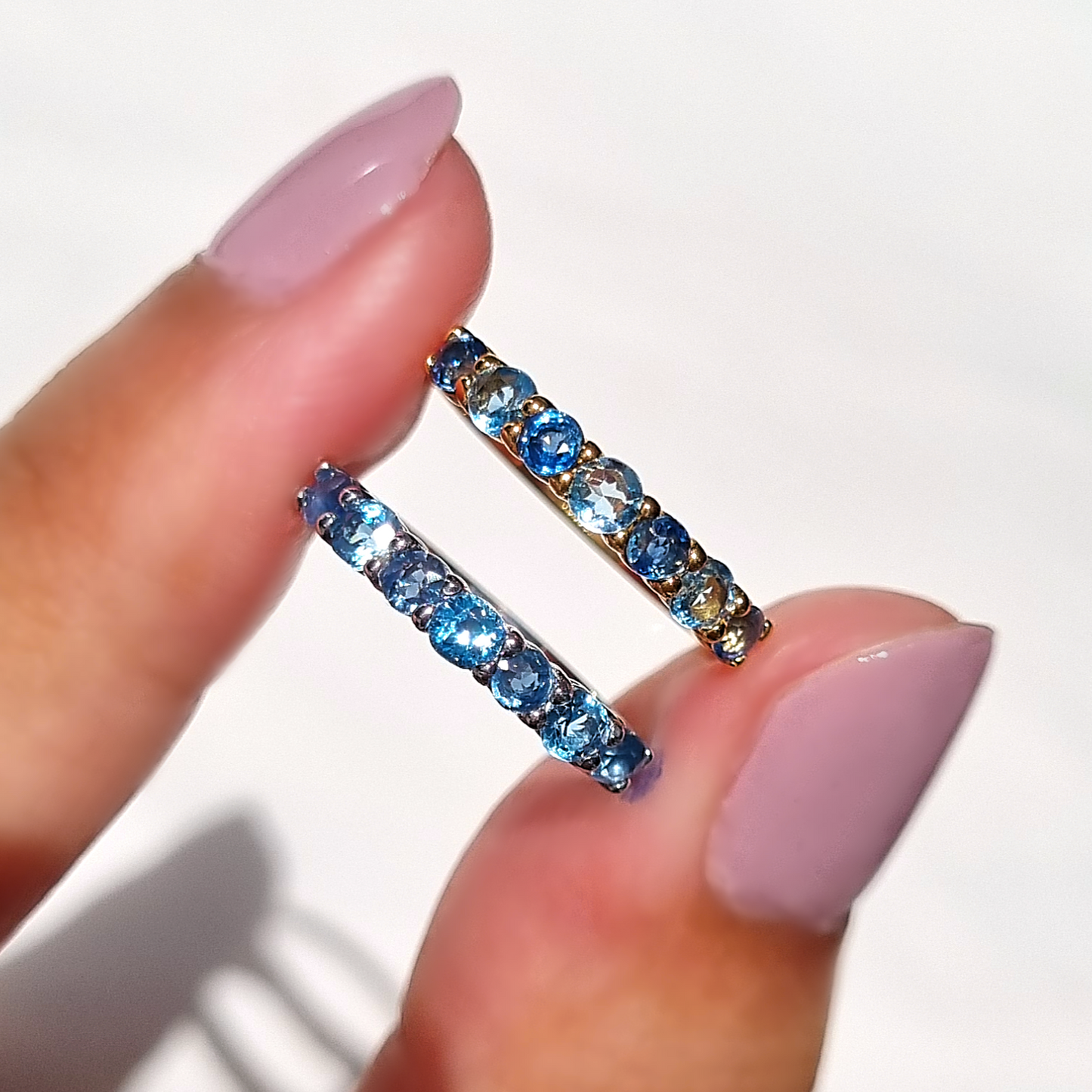 Blue Sapphire & Blue Topaz Half Eternity Band in Sterling Silver by Vianne Jewellery