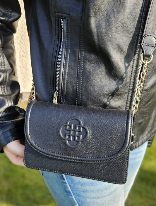 SADDLER HEIDI Real Leather Designer 3 Section Clutch Bag with Chain Strap Detail